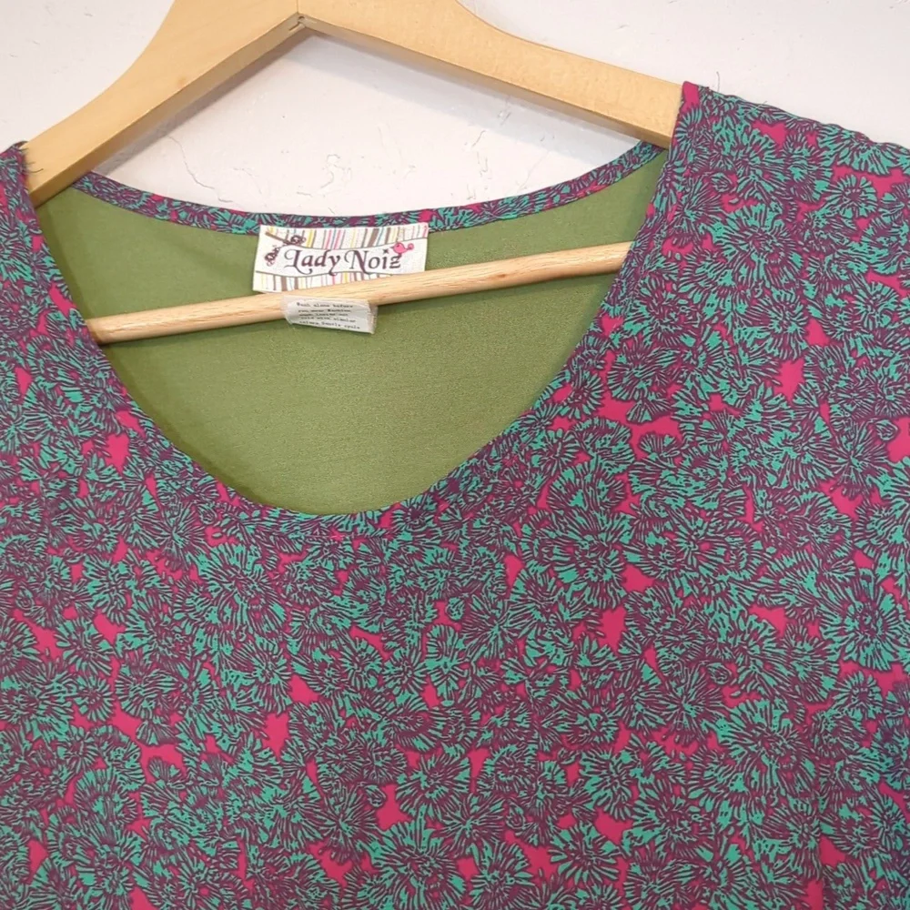 LadyNoiz Colorful Funky Artsy Retro MCM Floral Boho Hippie Bell Sleeve Tunic Top - Picture 2 of 7